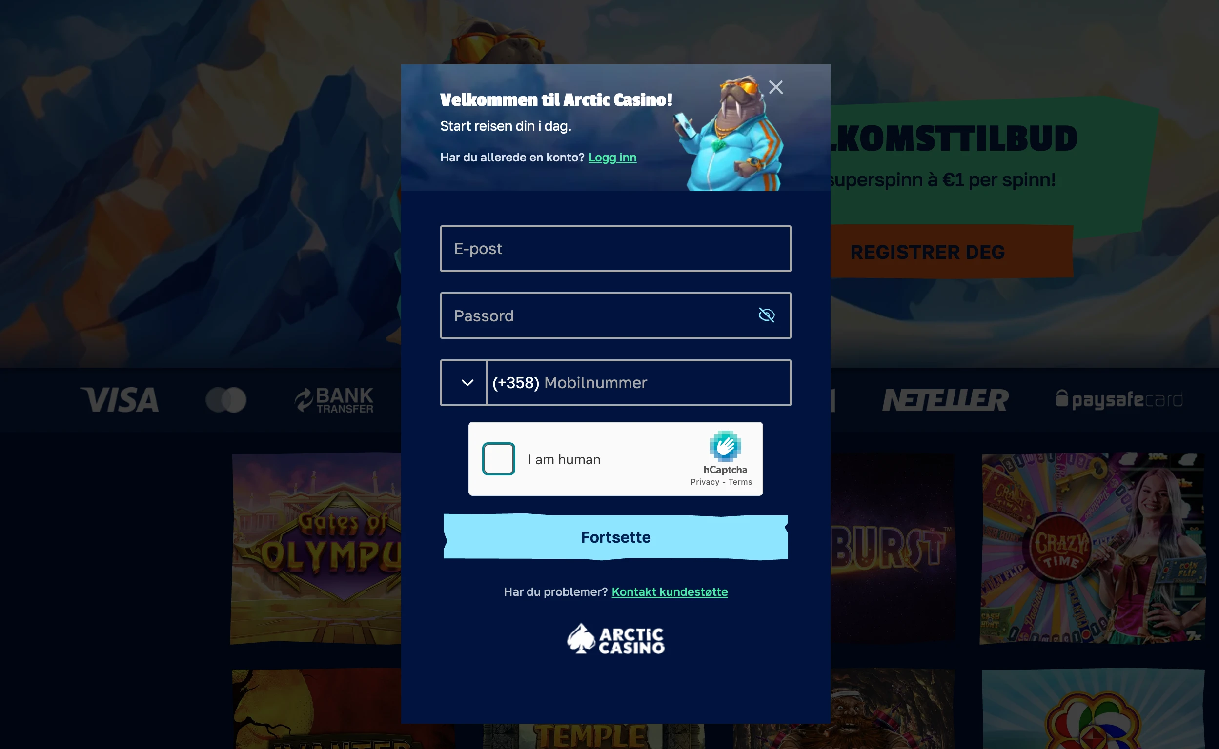 Registrering hos Arctic Casino